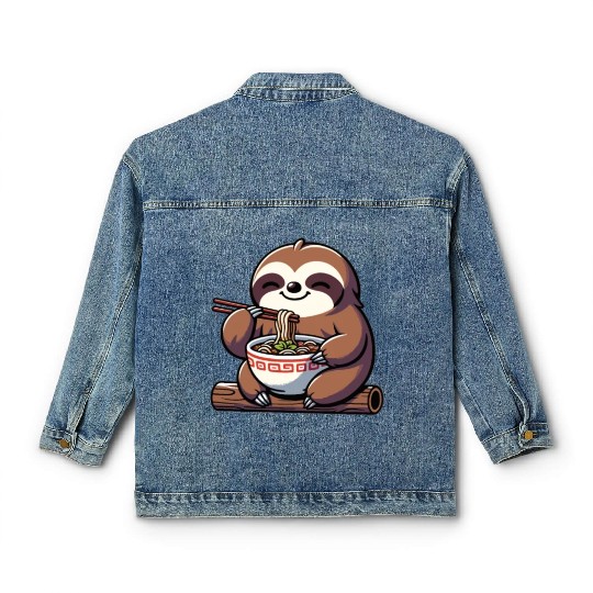 Cute Sloth Eats Ramen Noodles Sloths Ramen Classic Women's Denim Jackets
