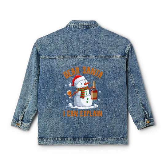 Snowman Dear Santa I can Explain Funny Snow Classic Women's Denim Jackets