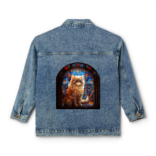 Persian cat in stained glass Classic Women's Denim Jackets