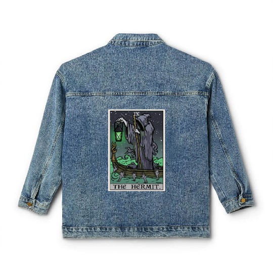 The Hermit Tarot Card Gothic Halloween Grim Reaper Classic Women's Denim Jackets