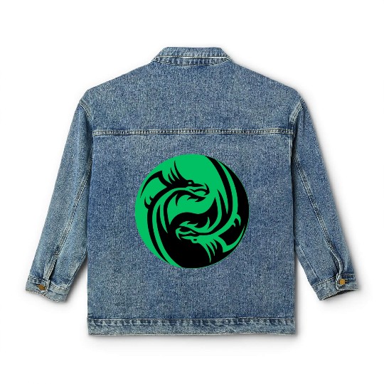 tow Dragonball in circle green and black Classic Women's Denim Jackets