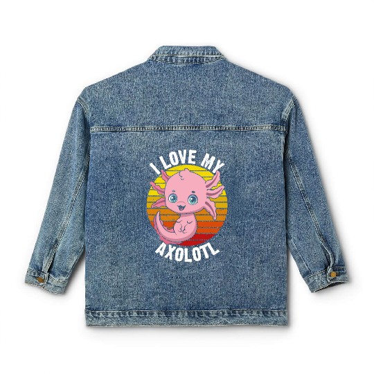 I Love My Axolotl in Retro Classic Women's Denim Jackets