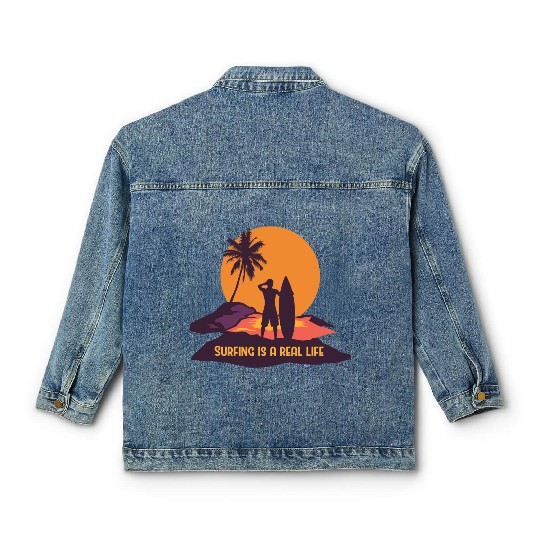 Surfing Is A Real Life Classic Women's Denim Jackets