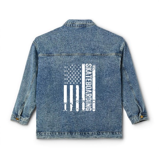 Skatepark Skateboard Skateboarding US Flag Classic Women's Denim Jackets