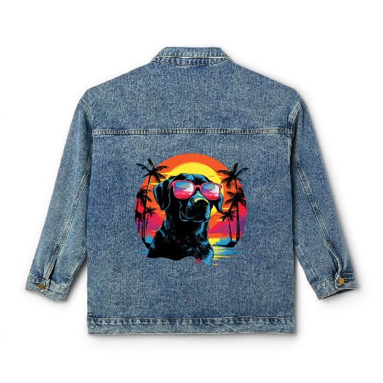 Retro Wave Labrador Dog Classic Women's Denim Jackets