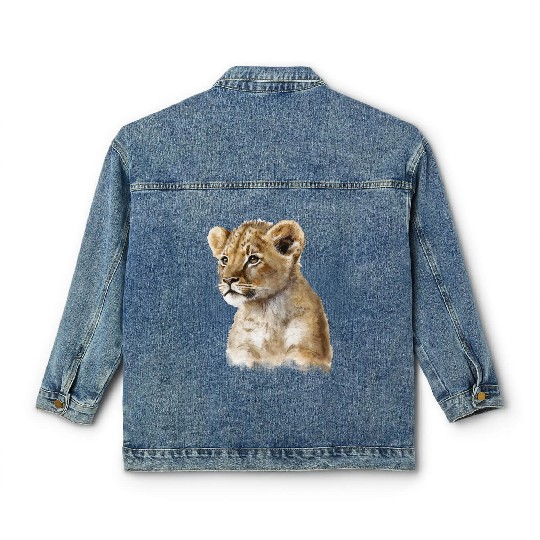 Baby Lion Aesthetic Watercolor Painting Portrait Classic Women's Denim Jackets