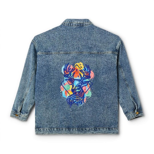Winter Wonderland: Deer Color Design Classic Women's Denim Jackets