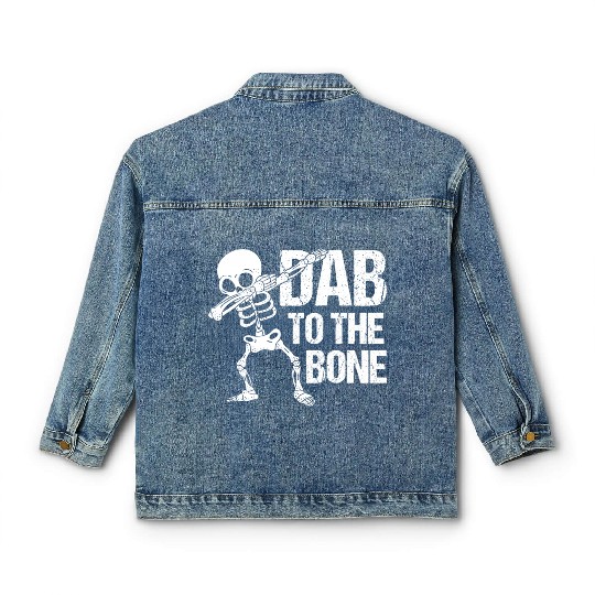 Dab To The Bone Dancing Skeleton Halloween Classic Women's Denim Jackets