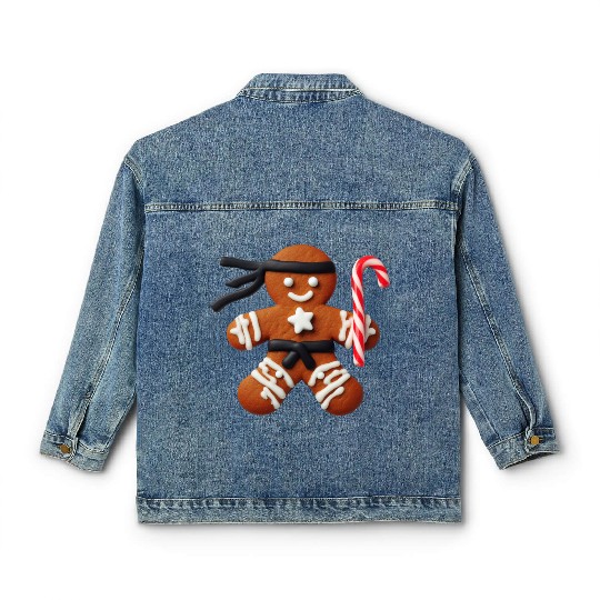 Funny Ninja Gingerbread Man Cookie Candy Cane Classic Women's Denim Jackets