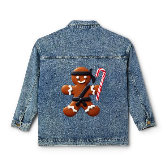 Funny Ninja Gingerbread Man Cookie Candy Cane Classic Women's Denim Jackets