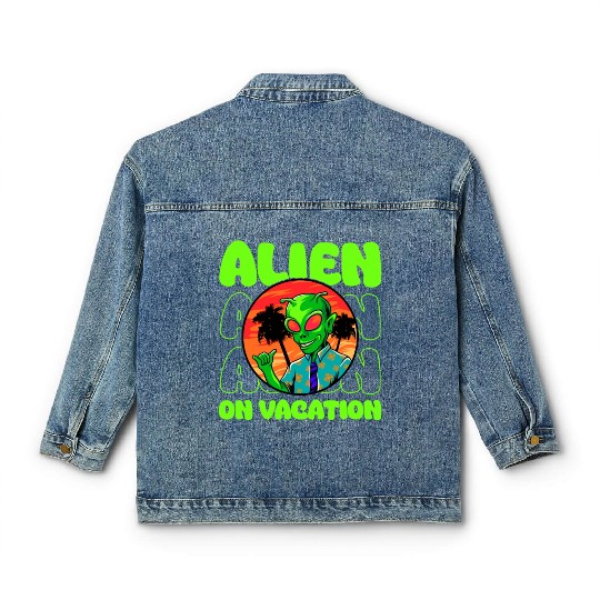 Alien, Aliens, UFO, UAP, Space Unknown Flight Classic Women's Denim Jackets