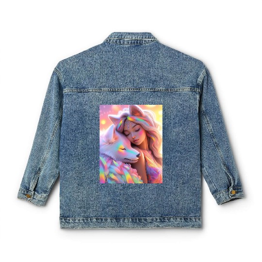 Rainbow Friends - White Wolf and Girl Classic Women's Denim Jackets