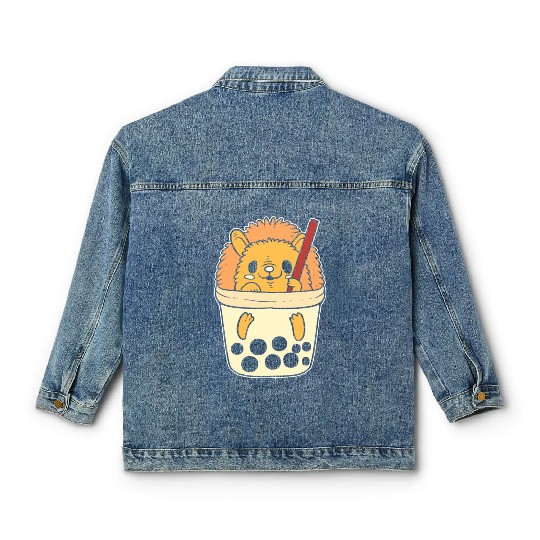 Boba Tea Hedgehog Pet Lover Gift Classic Women's Denim Jackets