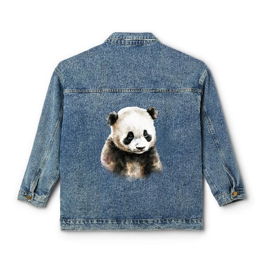 Cute Panda Bear Watercolor Painting Portrait Classic Women's Denim Jackets