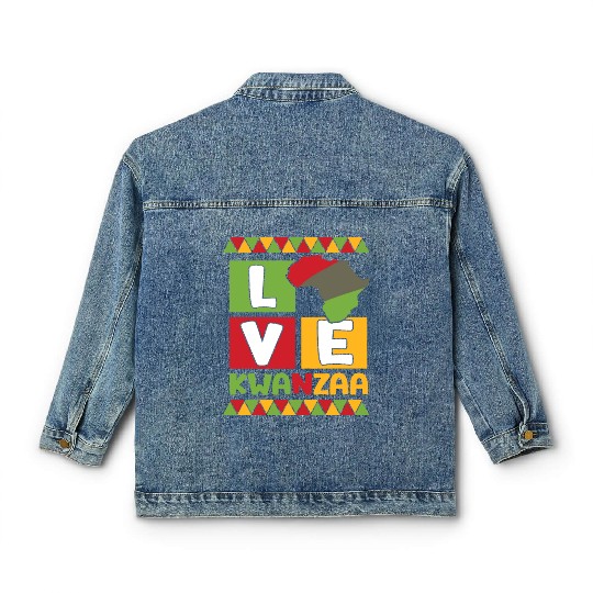 Happy Kwanzaa Vibes Black Heritage Holiday Classic Women's Denim Jackets
