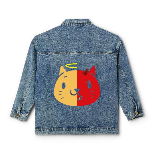 Two Face Cat Angel And Devil Classic Women's Denim Jackets