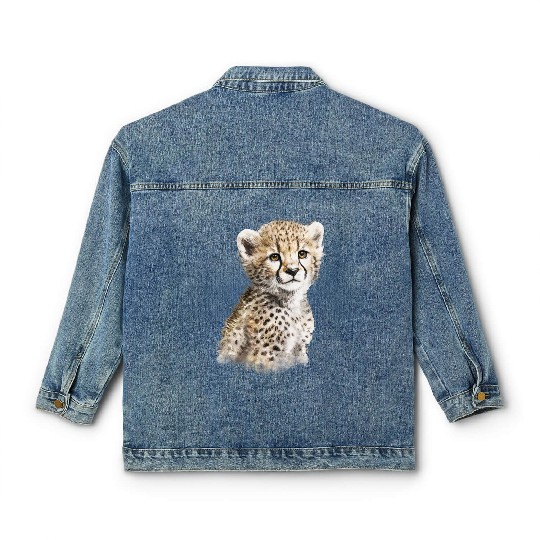 Baby Cheetah Cute Watercolor Painting Portrait Classic Women's Denim Jackets