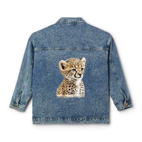 Baby Cheetah Watercolor Painting Portrait Classic Women's Denim Jackets