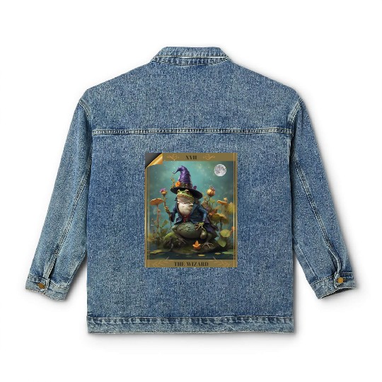 he Wizard Comfort Colors Oversized Classic Women's Denim Jackets, Frog Ta