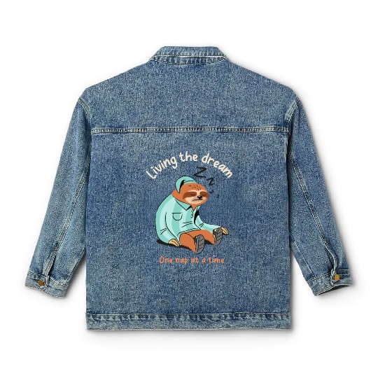 Living the dream one nap at a time, sleepy sloth Classic Women's Denim Jackets