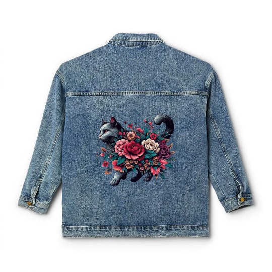 Floral Cat Mom: Embrace the Purrfect Style for Cat Classic Women's Denim Jackets