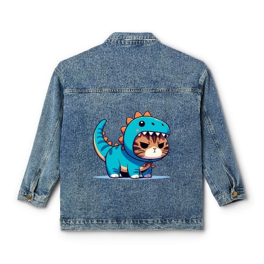 Grumpy Cat in Velociraptor Costume Classic Women's Denim Jackets