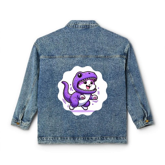 Energetic Cat in Velociraptor Costume - Playful Fe Classic Women's Denim Jackets