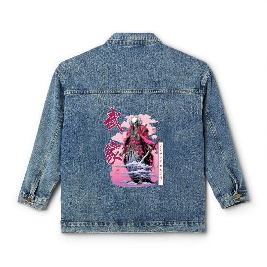 Skeleton Samurai Japanese Streetwear Harajuku Japa Classic Women's Denim Jackets