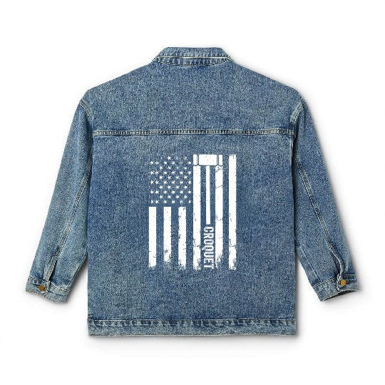 Croquet Player US Flag Croquet Classic Women's Denim Jackets