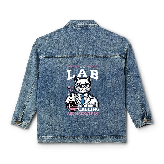 Girls Lab Calling Science Funny Lab Cat Laboratory Classic Women's Denim Jackets