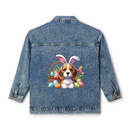 Beagle with bunny ears and easter eggs Classic Women's Denim Jackets