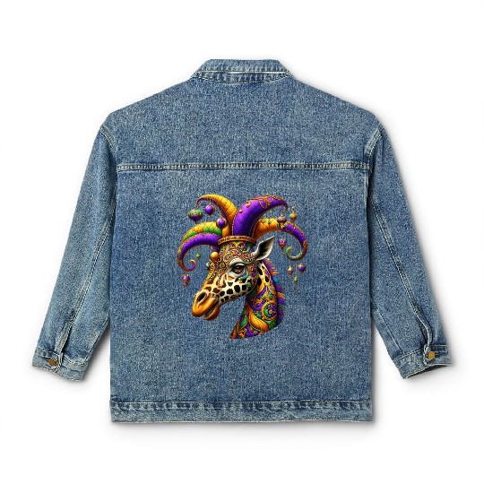 Mardi Gras giraffe with fool's hat Classic Women's Denim Jackets