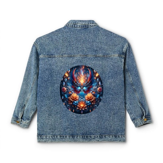 Phoenix Rebirth in Cosmic Bloom Classic Women's Denim Jackets