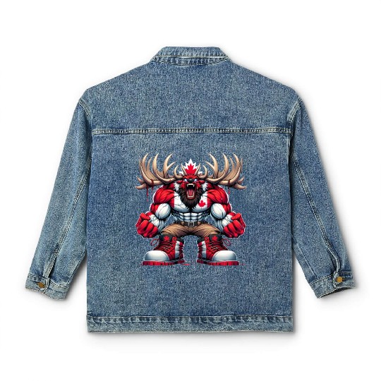 Canada elk with national flag Classic Women's Denim Jackets