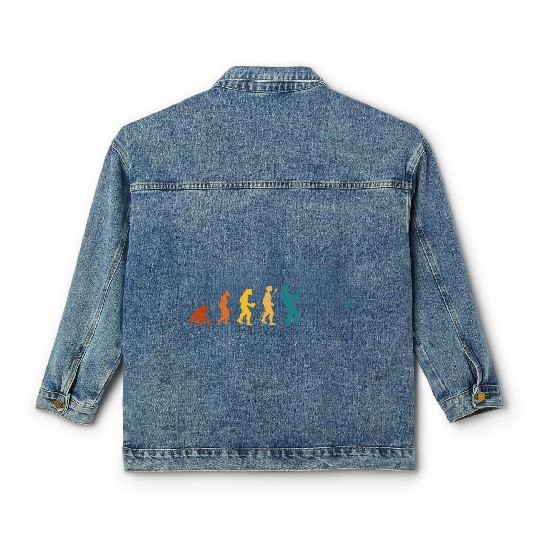 Fisherman Evolution Funny Life Tree Retro Fishing Classic Women's Denim Jackets