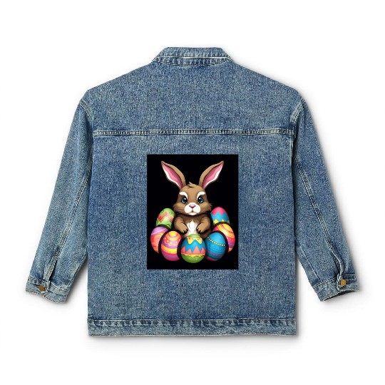 Easter Bunny Rabbit Colorful Eggs Easter Egg Hunt Classic Women's Denim Jackets
