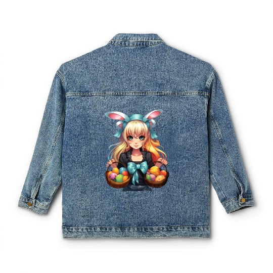 Easter Day Anime Girl Bunny Ear Easter Egg Hunt Classic Women's Denim Jackets