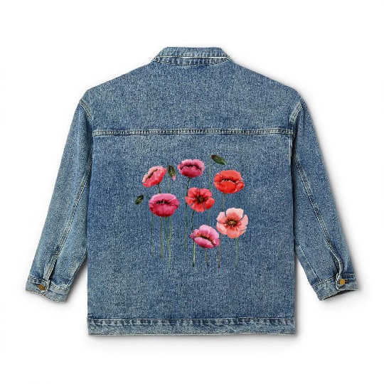 Poppies, spring bloomers, summer, flower, vintage. Classic Women's Denim Jackets