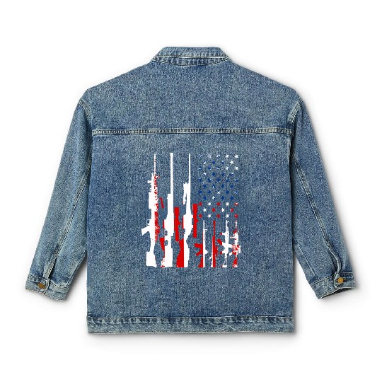 Rifle gun flag Classic Women's Denim Jackets