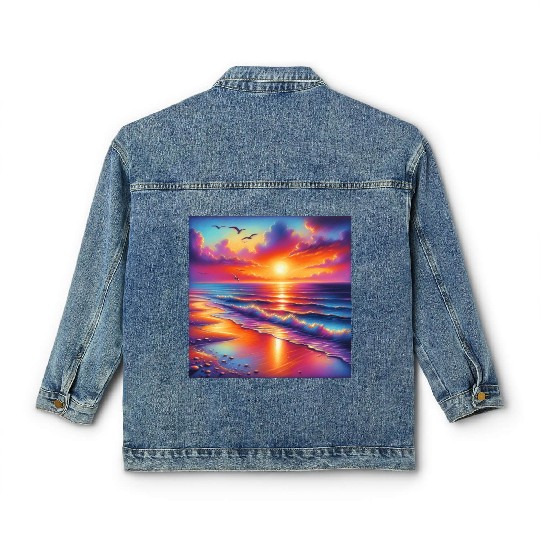 Sunset Serenity: Pastel Beachscape Classic Women's Denim Jackets