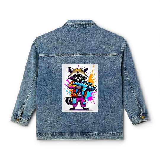 Raccoon with laser gun Classic Women's Denim Jackets