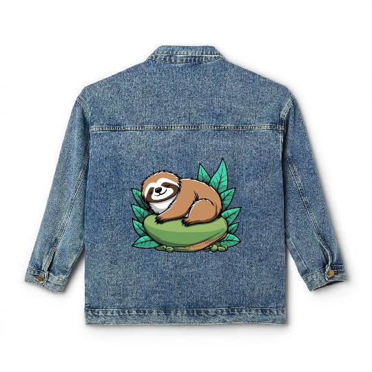 Sleeping Sloth Illustration Classic Women's Denim Jackets