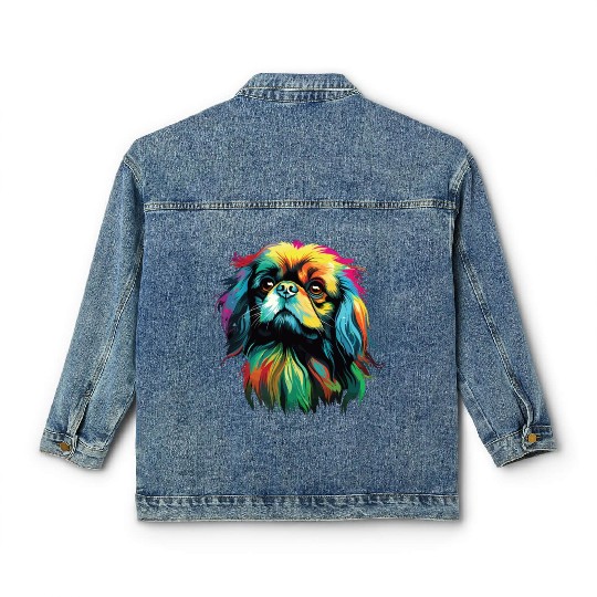 Watercolor Colorful Pekingese Classic Women's Denim Jackets