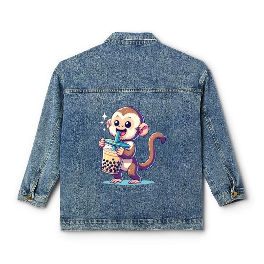 Kawaii Bubble Tea Boba Cappuccino Monkey Classic Women's Denim Jackets