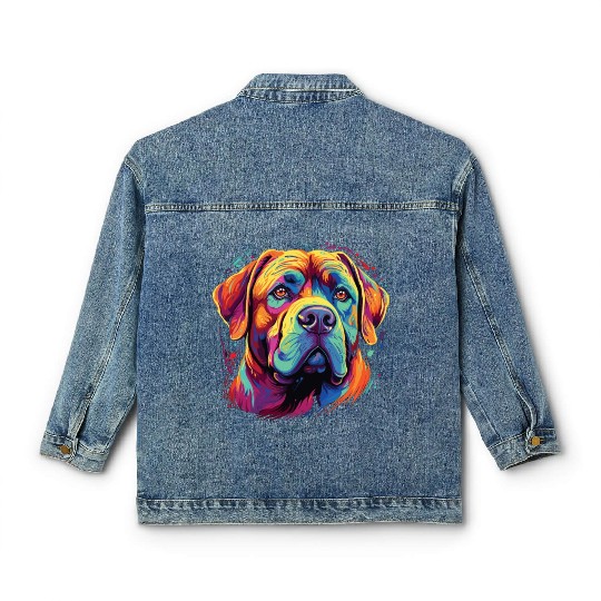 Watercolor Colorful Dogue De Bordeaux Classic Women's Denim Jackets