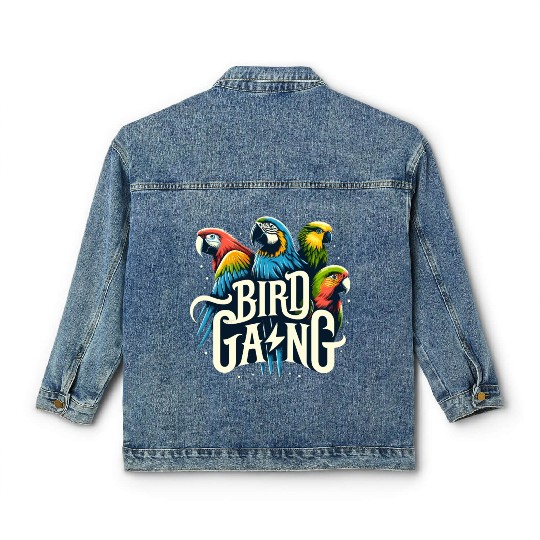 Bird Gang Parrot Funny Birder Flock Owner Macaw Classic Women's Denim Jackets