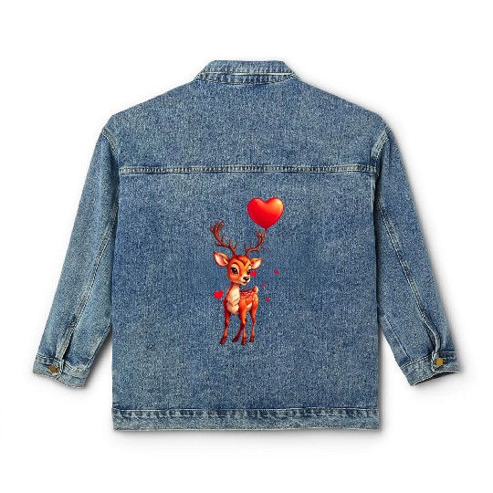 Adorable deer with heart shaped balloon. Classic Women's Denim Jackets