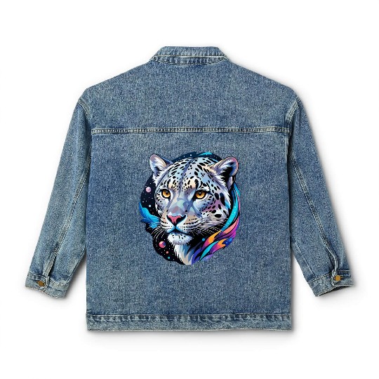 Cosmic Snow Leopard - Ethereal Animal Portrait Classic Women's Denim Jackets