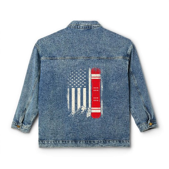 Snowboarding 4th of July Distressed USA Flag Classic Women's Denim Jackets