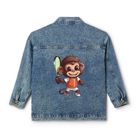 Monkeys in Tennis and Badminton Duel - Hilarious Classic Women's Denim Jackets